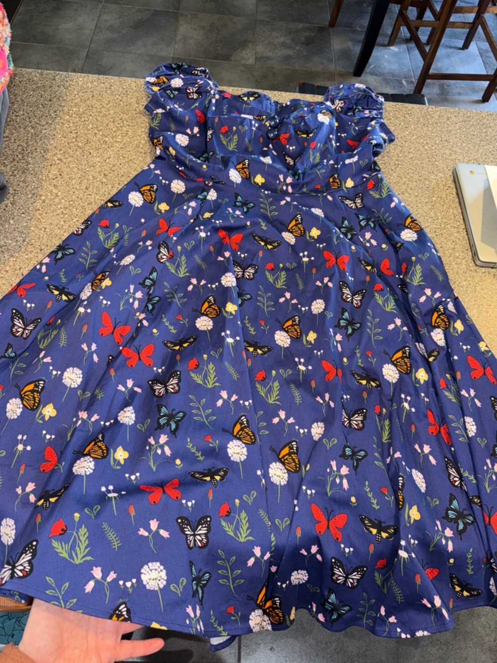 ModCloth collectif Blue Butterfly Print Fit-and-Flare Dress